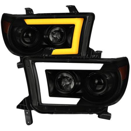 Spec'D Tuning Products - Spec-D 2007-2013 Toyota Tundra/ 2008-2017 Sequoia Switchback Sequential LED C-Bar Projector Headlights (Black Housing/Smoke Lens)