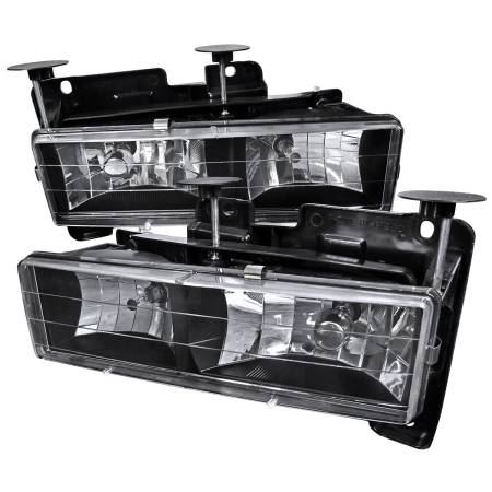 Spec'D Tuning Products - Spec-D 1988-1998 Chevrolet C/K C10/Tahoe/Suburban/Silverado GMC Sierra/Yukon/Suburban Crystal Headlights (Matte Black Housing/Clear Lens)