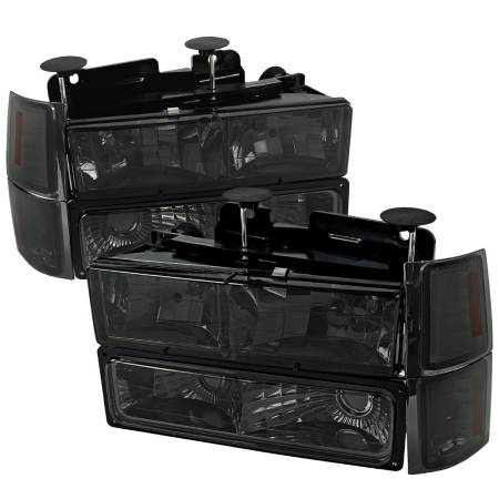 Spec'D Tuning Products - Spec-D 1994-1998 Chevrolet Silverado/Tahoe/Suburban/C10 Factory Style Headlights w/ Bumper & Corner Lights (Chrome Housing/Smoke Lens)