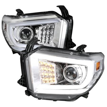 Spec'D Tuning Products - Spec-D 2014-2021 Toyota Tundra LED C-Bar Projector Headlights w/ Sequential Turn Signal Lights (Chrome Housing/Clear Lens)
