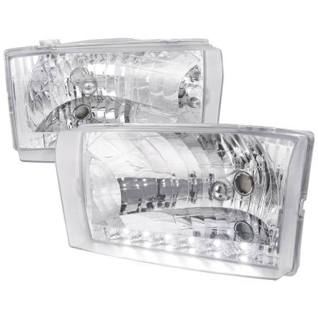 Spec'D Tuning Products - Spec-D 1999-2004 Ford F-250/F-350/F-450/F-550/Excursion Factory Style Headlights w/ SMD LED Light Strip (Chrome Housing/Clear Lens)
