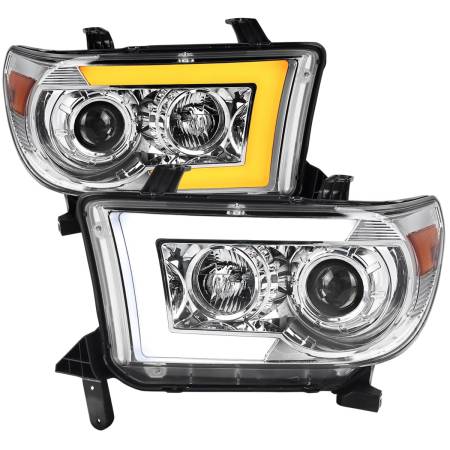 Spec'D Tuning Products - Spec-D 2007-2013 Toyota Tundra/ 2008-2017 Sequoia Switchback Sequential LED C-Bar Projector Headlights (Chrome Housing/Clear Lens)