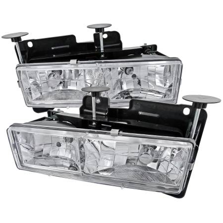Spec'D Tuning Products - Spec-D 1988-1998 Chevrolet C/K C10/Tahoe/Suburban/Silverado GMC Sierra/Yukon/Suburban Crystal Headlights (Chrome Housing/Clear Lens)