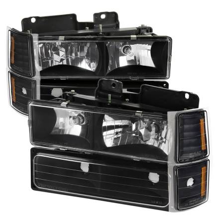 Spec'D Tuning Products - Spec-D 1994-1998 Chevrolet Silverado/Tahoe/Suburban/C10 Factory Style Headlights w/ Bumper & Corner Lights (Matte Black Housing/Clear Lens)