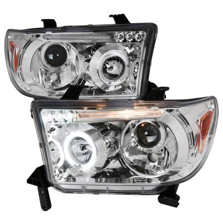 Spec'D Tuning Products - Spec-D 2007-2013 Toyota Tundra/ 2008-2017 Sequoia Single Halo Projector Headlights (Chrome Housing/Clear Lens)