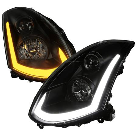Spec'D Tuning Products - Spec-D 2003-2007 Infiniti G35 Coupe LED Bar Projector Headlights w/ Sequential Turn Signals (Black Housing/Smoke Lens)