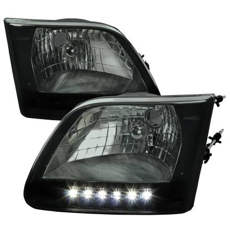 Spec'D Tuning Products - Spec-D 1997-2004 Ford F-150/Expedition Factory Style Headlights w/ SMD LED Light Strip (Chrome Housing/Smoke Lens)