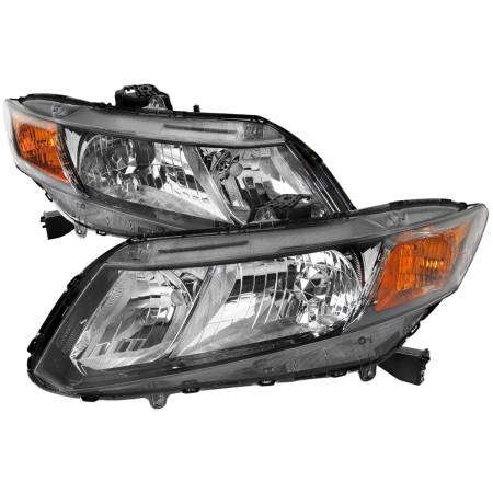 Spec'D Tuning Products - Spec-D 2012-2013 Honda Civic Coupe/ 2012-2015 Civic Sedan Crystal Headlights (Matte Black Housing/Clear Lens)