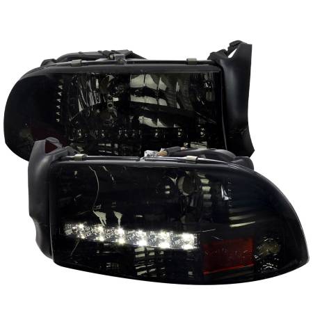 Spec'D Tuning Products - Spec-D 1997-2004 Dodge Dakota/ 1998-2003 Durango SMD LED Light Strip Factory Style Crystal Headlights (Chrome Housing/Smoke Lens)