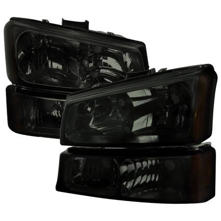 Spec'D Tuning Products - Spec-D 2002-2006 Chevrolet Avalanche/ 2003-2007 Silverado Factory Style Headlights w/ Bumper Lights (Chrome Housing/Smoke Lens)