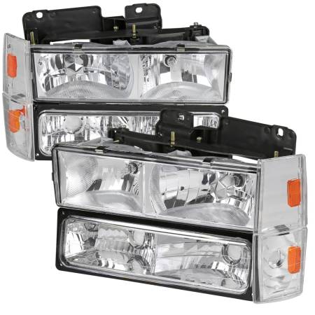 Spec'D Tuning Products - Spec-D 1988-1993 Chevrolet C/K Blazer/Tahoe/Silverado/Suburban GMC Sierra/Yukon Factory Style Headlights, Bumper Lights, & Corner Lights Set (Chrome Housing/Clear Lens)