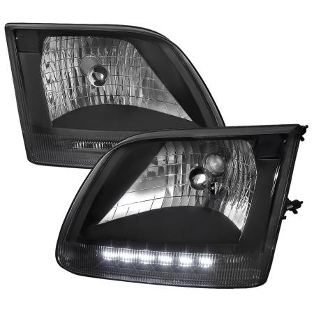 Spec'D Tuning Products - Spec-D 1997-2004 Ford F-150/Expedition Factory Style Headlights w/ SMD LED Light Strip (Matte Black Housing/Clear Lens)