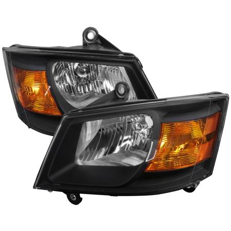 Spec'D Tuning Products - Spec-D 2008-2010 Dodge Grand Caravan Factory Style Crystal Headlights w/ Amber Reflector (Matte Black Housing/Clear Lens)