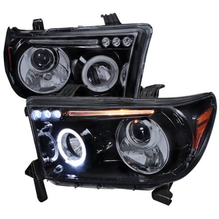 Spec'D Tuning Products - Spec-D 2007-2013 Toyota Tundra/ 2008-2017 Sequoia Dual Halo Projector Headlights (Glossy Black Housing/Smoke Lens)