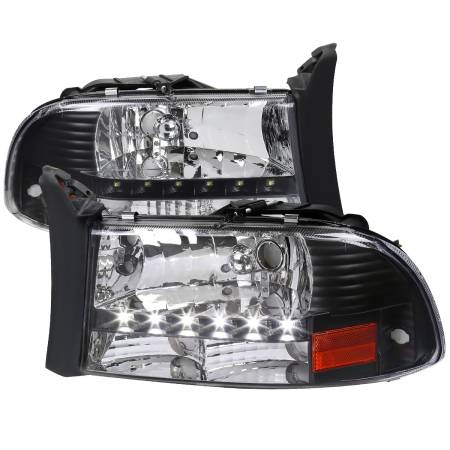 Spec'D Tuning Products - Spec-D 1997-2004 Dodge Dakota/ 1998-2003 Durango SMD LED Light Strip Factory Style Crystal Headlights (Matte Black Housing/Clear Lens)