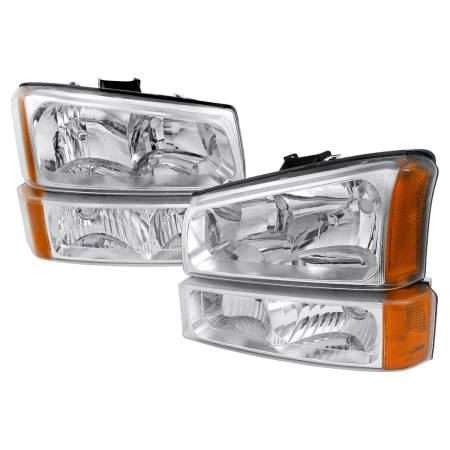 Spec'D Tuning Products - Spec-D 2002-2006 Chevrolet Avalanche/ 2003-2007 Silverado Factory Style Headlights w/ Bumper Lights (Chrome Housing/Clear Lens)