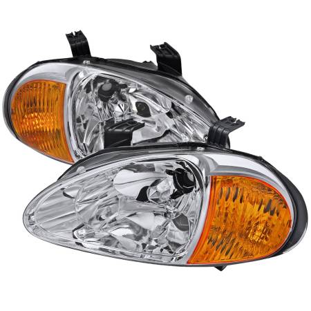 Spec'D Tuning Products - Spec-D 1993-1997 Honda Del Sol Crystal Headlights w/ Amber Reflector (Chrome Housing/Clear Lens)