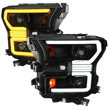 Spec'D Tuning Products - Spec-D 2015-2017 Ford F-150 LED Bar Projector Headlights w/ Switchback Sequential Turn Signals (Black Housing/Smoke Lens)
