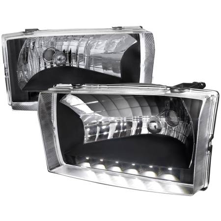 Spec'D Tuning Products - Spec-D 1999-2004 Ford F-250/F-350/F-450/F-550/Excursion Factory style Headlights w/ SMD LED Light Strip (Matte Black Housing/Clear Lens)