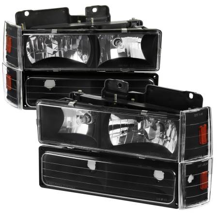 Spec'D Tuning Products - Spec-D 1988-1993 Chevrolet C/K Blazer/Tahoe/Silverado/Suburban GMC Sierra/Yukon Factory Style Headlights, Bumper Lights, & Corner Lights Set (Matte Black Housing/Clear Lens)
