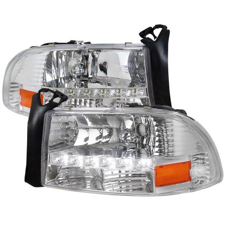 Spec'D Tuning Products - Spec-D 1997-2004 Dodge Dakota/ 1998-2003 Durango SMD LED Light Strip Factory Style Crystal Headlights (Chrome Housing/Clear Lens)