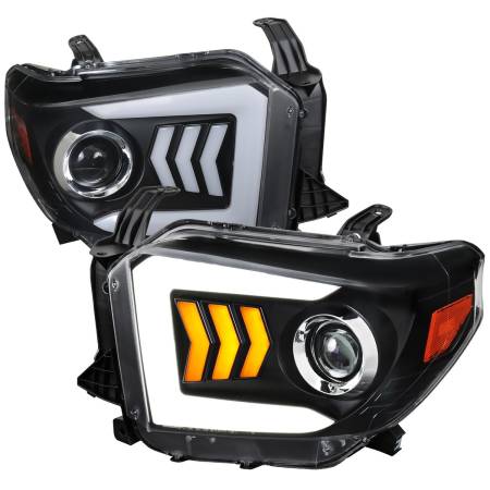 Spec'D Tuning Products - Spec-D 2014-2021 Toyota Tundra LED C-Bar Projector Headlights w/ Sequential Arrow Turn Signals (Matte Black/Clear Lens)
