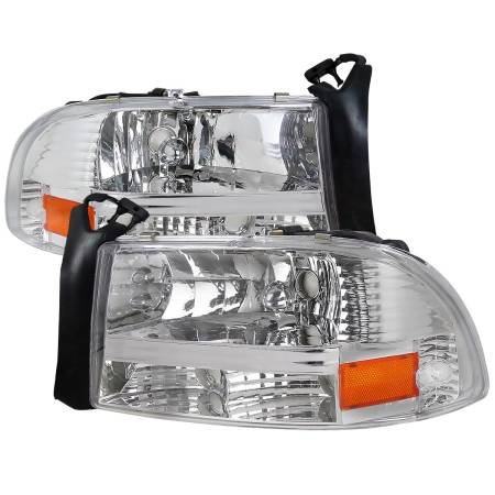Spec'D Tuning Products - Spec-D 1997-2004 Dodge Dakota/ 1998-2003 Durango Crystal Headlights w/ Amber Reflector (Chrome Housing/Clear Lens)