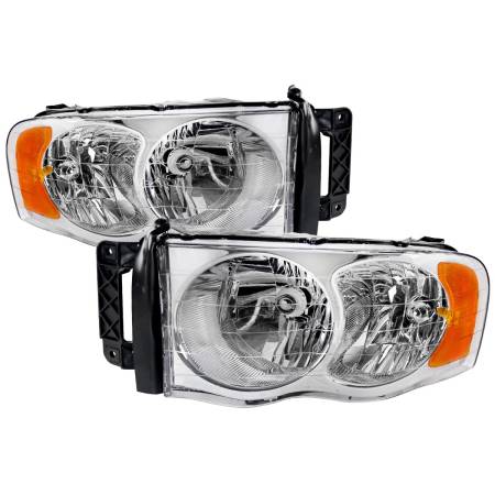 Spec'D Tuning Products - Spec-D 2002-2005 Dodge RAM 1500/ 2003-2005 RAM 2500 3500 Factory Style Headlights (Chrome Housing/Clear Lens)