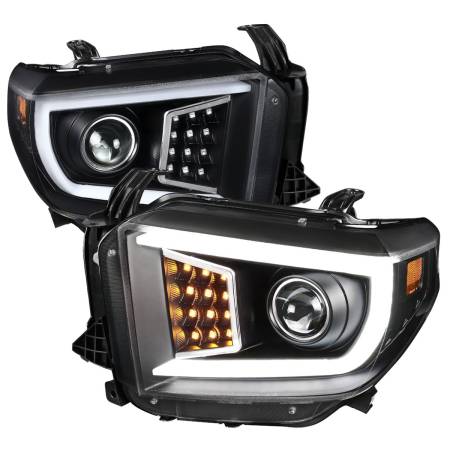 Spec'D Tuning Products - Spec-D 2014-2021 Toyota Tundra LED C-Bar Projector Headlights w/ LED Turn Signal Lights (Matte Black Housing/Clear lens))