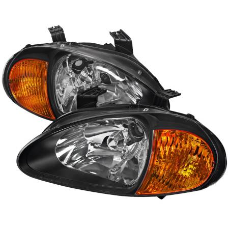 Spec'D Tuning Products - Spec-D 1993-1997 Honda Del Sol Crystal Headlights w/ Amber Reflector (Matte Black Housing/Clear Lens)