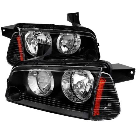 Spec'D Tuning Products - Spec-D 2006-2010 Dodge Charger Factory Style Headlights w/ Corner Lights (Matte Black Housing/Clear Lens)