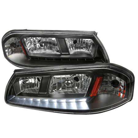 Spec'D Tuning Products - Spec-D 2000-2005 Chevrolet Impala Crystal Headlights w/ SMD LED Light Strip (Matte Black Housing/Clear Lens)