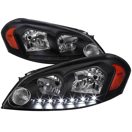 Spec'D Tuning Products - Spec-D 2006-2013 Chevrolet Impala / 2014-2015 Impala Limited / 2006-2007 Monte Carlo Factory Style Crystal Headlights w/ SMD LED Light Strip (Matte Black Housing/Clear Lens)