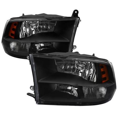 Spec'D Tuning Products - Spec-D 2009-2018 Dodge RAM 1500 / 2019-2021 RAM Classic / 2010-2018 RAM 2500 3500 Factory Quad Style Headlights (Matte Black Housing/Clear Lens)