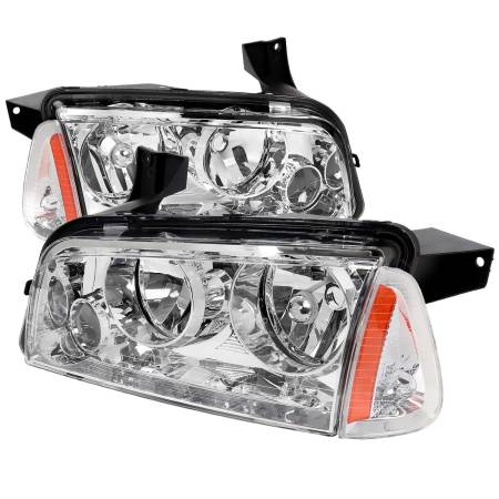 Spec'D Tuning Products - Spec-D 2006-2010 Dodge Charger Factory Style Headlights w/ Corner Lights (Chrome Housing/Clear Lens)