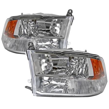 Spec'D Tuning Products - Spec-D 2009-2018 Dodge RAM 1500/ 2019-2021 RAM Classic/ 2010-2018 RAM 2500 3500 Factory Quad Style Headlights (Chrome Housing/Clear Lens)
