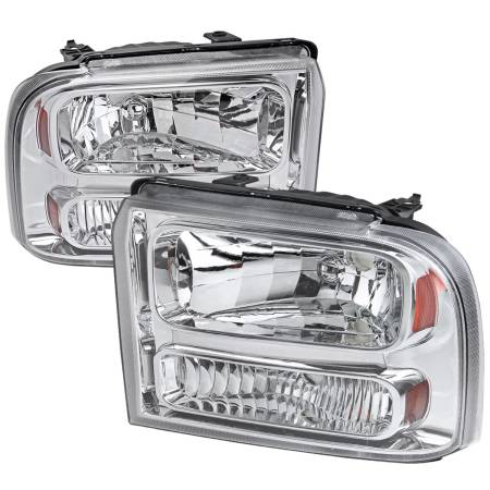 Spec'D Tuning Products - Spec-D 2005-2007 Ford F-250/F-350/F-450/F-550/Excursion Crystal Headlights (Chrome Housing/Clear Lens)