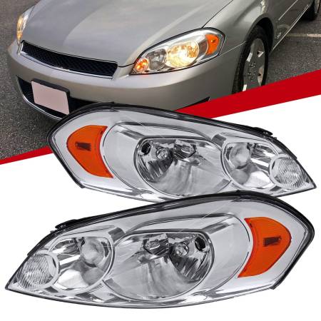 Spec'D Tuning Products - Spec-D 2006-2013 Chevrolet Impala / 2014-2016 Impala Limited / 2006-2007 Monte Carlo Factory Style Crystal Headlights w/ Amber Reflectors (Chrome Housing/Clear Lens)