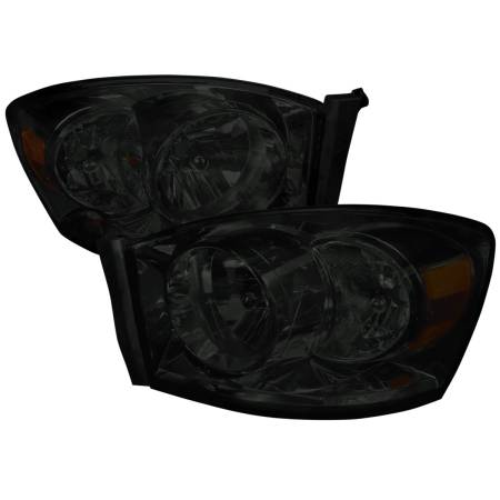 Spec'D Tuning Products - Spec-D 2006-2008 Dodge RAM 1500/ 2006-2009 RAM 2500 3500 Factory Style Crystal Headlights (Chrome Housing/Smoke Lens)
