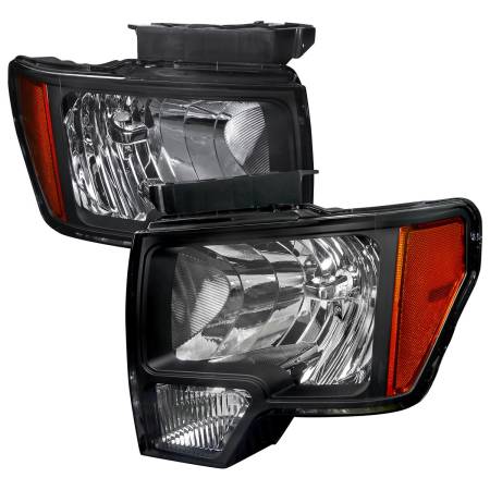 Spec'D Tuning Products - Spec-D 2009-2014 Ford F-150 Factory Style Crystal Headlights w/ Amber Reflector (Matte Black Housing/Clear Lens)