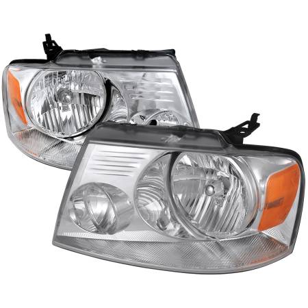 Spec'D Tuning Products - Spec-D 2004-2008 Ford F-150/ 2006-2008 Lincoln Mark LT Replacement Crystal Headlights w/ Amber Reflector (Chrome Housing/Clear Lens)