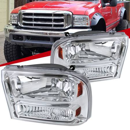 Spec'D Tuning Products - Spec-D 1999-2004 Ford Excursion/F-250/F-350/F-450/F-550 Crystal Headlights (Chrome Housing/Clear Lens)