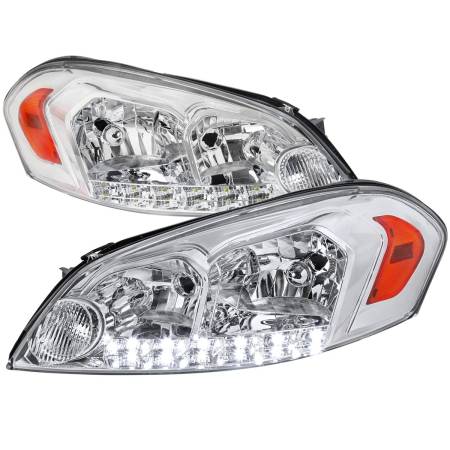 Spec'D Tuning Products - Spec-D 2006-2013 Chevrolet Impala / 2014-2015 Impala Limited / 2006-2007 Monte Carlo Factory Style Crystal Headlights w/ SMD LED Light Strip (Chrome Housing/Clear Lens)