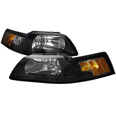 Spec'D Tuning Products - Spec-D 1999-2004 Ford Mustang Factory Style Headlights w/ Amber Reflectors(Matte Black Housing/Clear Lens)