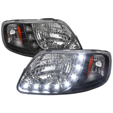 Spec'D Tuning Products - Spec-D 1997-2004 Ford F-150/Expedition Factory Style Crystal Headlights w/ SMD LED Light Strip (Matte Black Housing/Clear Lens)