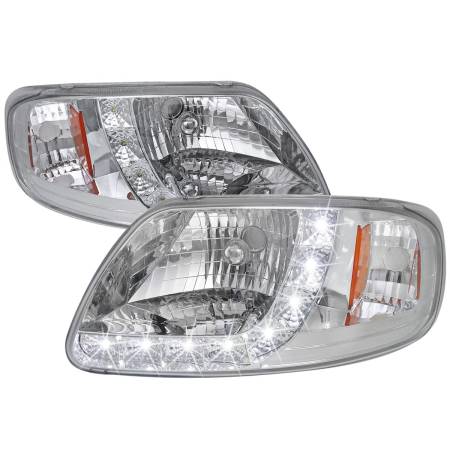 Spec'D Tuning Products - Spec-D 1997-2004 Ford F-150/Expedition Factory Style Crystal Headlights w/ SMD LED Light Strip (Chrome Housing/Clear Lens)