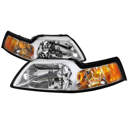 Spec'D Tuning Products - Spec-D 1999-2004 Ford Mustang Factory Style Headlights w/ Amber Reflectors (Chrome Housing/Clear Lens)