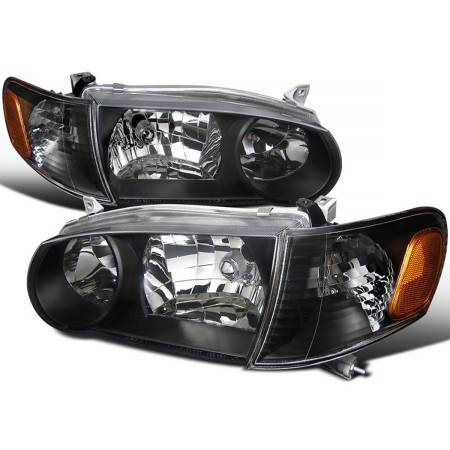 Spec'D Tuning Products - Spec-D 2001-2002 Toyota Corolla Factory Style Headlights w/ Corner Lights & Amber Reflectors (Matte Black Housing/Clear Lens)