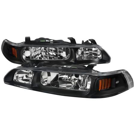 Spec'D Tuning Products - Spec-D 1990-1993 Acura Integra Factory Style Crystal Headlights w/ Amber Reflectors (Matte Black Housing/Clear Lens)