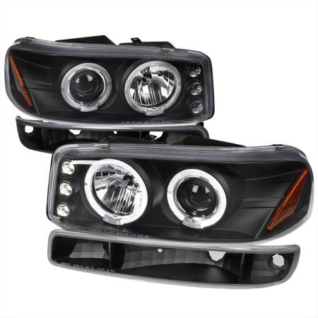 Spec'D Tuning Products - Spec-D 1999-2006 GMC Sierra/Yukon XL/SLT Dual Halo Projector Headlights & Bumper Lights (Matte Black Housing/Clear Lens)